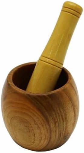 Ahşap Bambu Havan Sarımsak Dövücü, 8cm Çap, 5.5cm Derinlik, 9.5cm Yükseklik, Fileli Ambalaj