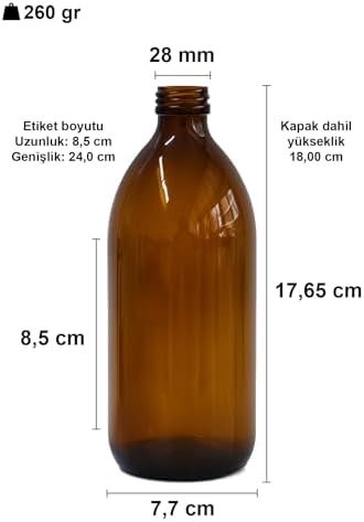 Amber Ecza Şişesi, 500 ml, Kahverengi Cam, Plastik Contalı Kilit Kapak, Hava ve Sıvı Sızdırmaz, 28mm Ağız Çaplı, Parfüm Demlemek İçin Uygun, 2 Adet (500 ml, Siyah Kapak) - Görsel 3