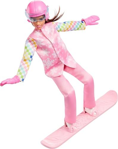 Alternative view of Pembe kayak montu, pantolonu, botları ve renk değiştiren snowboard dahil 10'dan fazla aksesuarıyla  Kariyer Bebekleri snowboard sporcusu bebek, JKF78
