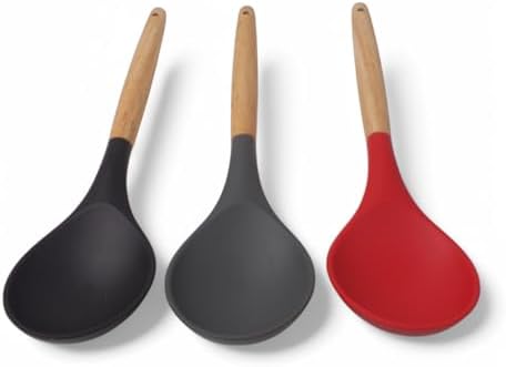 Alternative view of Bambu Saplı Silikon Servis Kaşığı, Bambu Uzun Silikon Servi Kaşığı 28cm 3 Renk Seçenekli, Yemeklerinizi Servis Etmek İçin Silikon Servis Kaşığı (KIRMIZI)