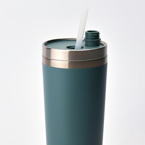 Gri Paslanmaz Çelik Pipetli Termos Kupa - 660 ml Büyük Boy (Venti) - Sıcak ve Soğuk Tutan Mug - Araç ve Ofis Tipi Bardak (YEŞİL) - Görsel 3