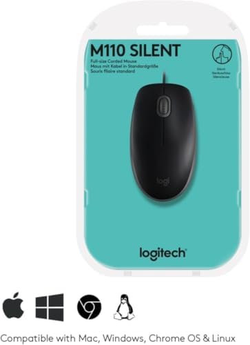 B110 kablolu USB fare, sessiz tuşlar, tam boyutlu konforlu tasarım, iki elle kullanılabilir PC/Mac/Laptop - Gri - Görsel 3