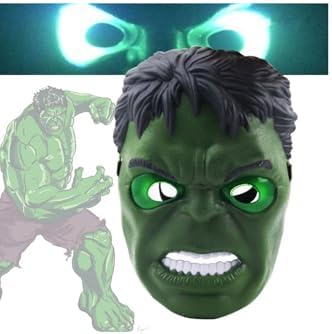 Avangers Pilli Işıklı Hulk Maskesi 4-12 Yaş Yüksek Kalite Yeşil Dev, Çok Renkli