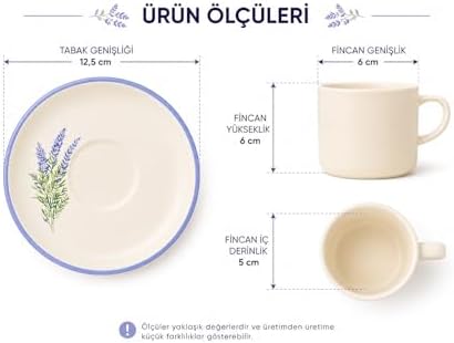 Kahve Fincan Takımı, Lavanta Desenli 4 Parça 2 Kişilik Seramik, Seramik Kahve Takımı, 4 Parça Kahve Seti, Şık Desenli Seramik Türk Kahvesi Fincan Seti, Premium Seramik Kahve Seti, Modern Kahve Seti