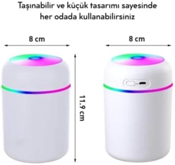 Hava Nemlendirici Ortam Nemlendirici Işıklı Hava Nemlendirici Makinesi ve Aroma Difüzörü H2O(BEYAZ, GRİ, PEMBE Karışık)