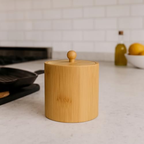 Doğal Bambu Ahşap Baharatlık – Kapaklı Silindir Saklama Kabı | 9x10 cm El Yapımı Mutfak Düzeni