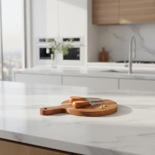 Doğal Akasya Peynir Sunum Tahtası ve Servis Seti – 25x17 cm Saplı Mini Kesme Tahtası, Yanında Özel Bambu Saplı Peynir Bıçağı ve Çatalı İle (3 Parça) - Görsel 2