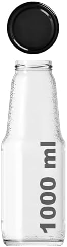 1000 ml Şeffaf Meyve Suyu Şişesi, Meşrubat, Limonata Şişesi Metal Kapaklı 1000 Cc Boş Cam Şişe (6, Siyah Kapak, 1000, Mililitre) - Görsel 3