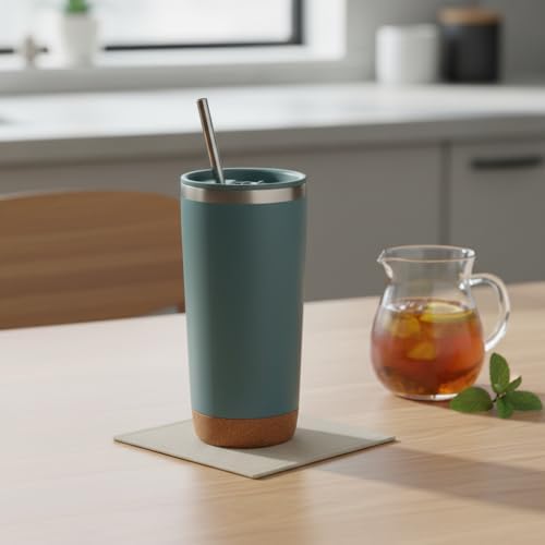 Alternative view of 590 ml Paslanmaz Çelik Pipetli Termos Kupa - 4 Renk Seçeneği (Siyah, Yeşil, Gri, Mavi) - Sıcak ve Soğuk Tutan Mug - Araç ve Ofis Bardağı (YEŞİL)