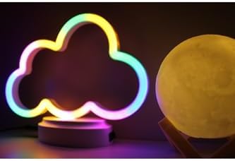 Işık kasabası(106) Neon Bulut Ve 3d Led Sarı Küre Gece Lambası Sarı
