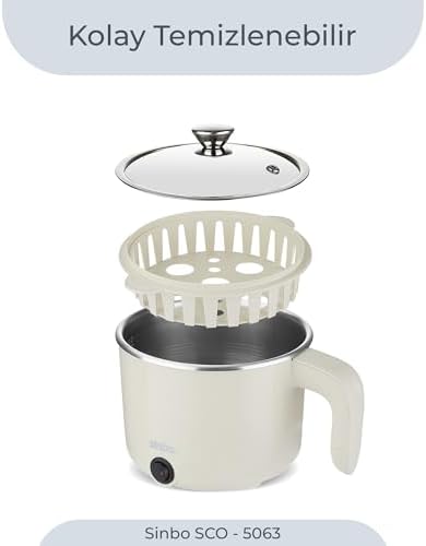 Alternative view of SCO-5063 Çok Fonksiyonlu Buharlı Pişirici – 800 Ml Kapasite, Paslanmaz Gizli Rezistans, Temperli Cam Kapak, Krem Renk
