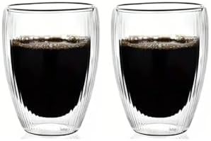 Alternative view of Çift Cidarlı Çizgili Cam, Kahve, Latte, Ekspresso, Meşrubat, Su Bardağı, 300 ML, Cam Bardak, 1 Adet - 12322