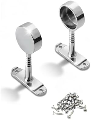 Alternative view of Krom Yuvarlak Mobilya Boru Askı Flanşı, Dolap Elbise Gardırop Askılık Borusu Aparatı, Metal, 2 Adet