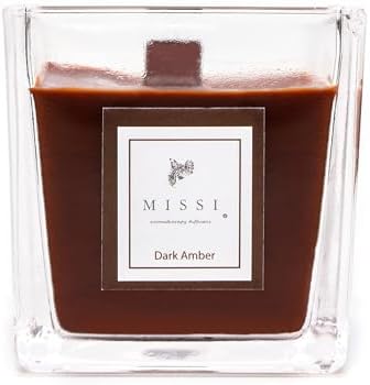 Kare Cam Ahşap Fitilli Dark Amber Kokulu Vegan Mum (8x8 cm) - Görsel 2