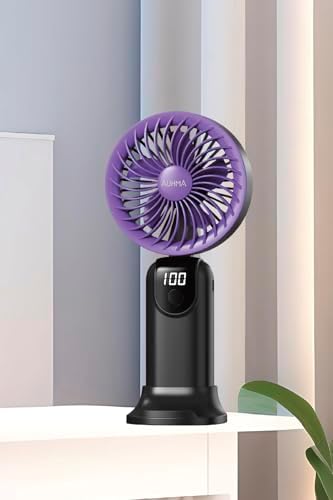 Auhma AUFN19 5 Kademeli Güçlü El Fanı Mini Fan – Şarjlı Taşınabilir Mini Vantilatör, Dijital Ekranlı, Sessiz Çalışma, Uzun Pil Ömrü, Masaüstü & El Tipi Kullanım (Beyaz)