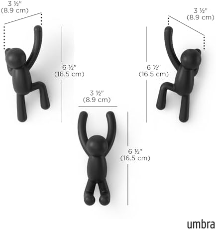 Umbra Buddy Kanca, Ceketler, Şallar, Çantalar, Sırt Çantası, Havlular ve Daha Fazlası İçin Dekoratif Duvar Askısı, 3'lü Set, Siyah
