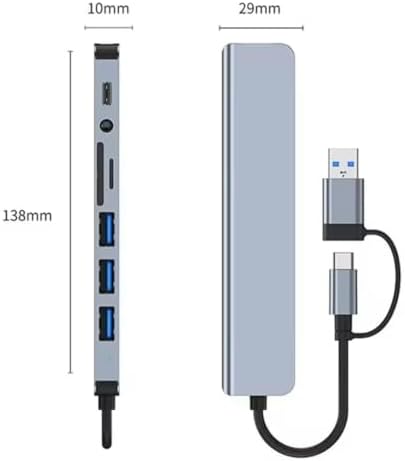 Alternative view of 1060 8 in 2 USB-C & USB 3.0 Hub Çoklayıcı USB, Type-C, SD/TF ve Aux Çevirici x USB 3.0: 5Gbps ultra hızlı veri transferi. Klavye, mouse ve yazıcılar için stabil bağlantı.