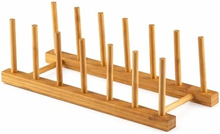 Bambu Tabaklık Kurutmalık – Ahşap Tabak Düzenleyici Stand, Katlanabilir Bulaşıklık, Tabak Kapak Bardak Organizer (Doğal Bambu)