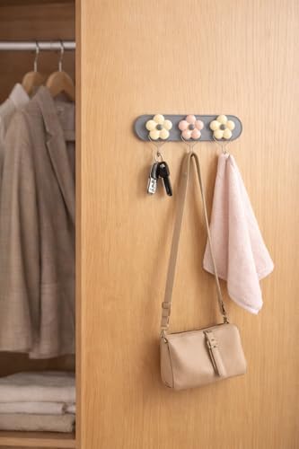 Çiçek Tasarımlı Duvar Askısı, 3’lü Metal Kanca Seti, Dekoratif Renkli Kapı ve Duvar Askısı, Mutfak, Banyo, Yatak Odası İçin Organizer Askı, - Görsel 3