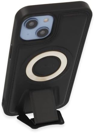 Alternative view of & AKSESUAR iPhone 13/14 İçin MagSafe ile uyumlu Arkası Deri Görünümlü, Yapıya Sahip Kamera Çerçeveli Ultra Güçlendirilmiş MagSafe Özellikli Açılır Stantlı Darbeye Dayanıklı Kılıf (Siyah)