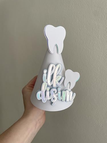 wenucapartyshop İlk Diş Bebek Parti Şapkası, El Yapımı Kağıt İlk Dişim Kutlama Şapkası
