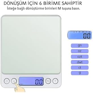 Kuyumcu Eczane Mutfak için Dijital Hassas Terazi Tartı 2000 gr./ 0.1 gr. thr123 - Görsel 3