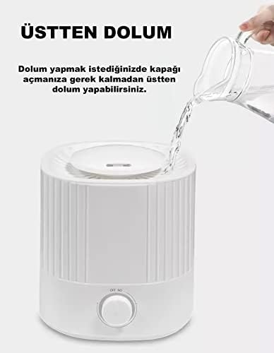 2.5 Lt Hava Nemlendirici Buhar Makinesi Ultrasonik Difüzör Oda Nemlendirici Hava Nemlendiricisi Ortam Nemlendirici 7 Renkli Ledli Nemlendirici (Beyaz)
