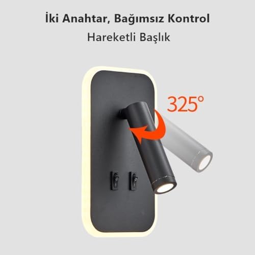 Alternative view of Tuvalu Dekoratif Yatak Başı Lambası Cata13 Watt Gün Işığı Çift Kademeli Baş Ucu Kitap Okuma Lambası Led Aplik Gece Lambası Siyah