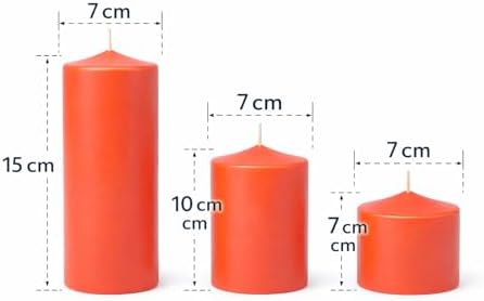 Alternative view of 3’lü Dekoratif Silindir Blok Mum Seti,Turuncu Renk, İçten Yanan Fitilli Sütun Mumlar, 7 cm Çap, 7 cm, 10 cm, 15 cm Yükseklik, Ev Dekorasyonu, Masa ve Özel Gün Ambiyans Mumları