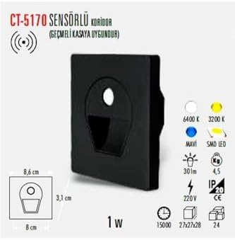 Ct-5170 1 Watt Siyah Kasa Sensörlü Koridör Armatürü Beyaz