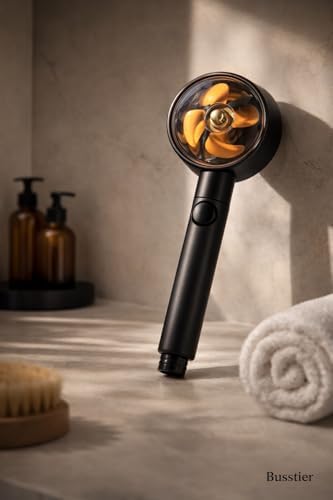 Alternative view of Siyah Pervaneli Turbo Duş Başlığı, 5 Akış Modlu Aç Kapa Kontrollü Yüksek Basınçlı Su Tasarruflu Masaj Etkili Modern Banyo El Duşu Standart Hortum Uyumlu