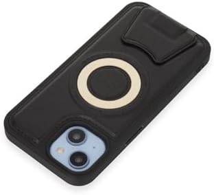 & AKSESUAR iPhone 13/14 İçin MagSafe ile uyumlu Arkası Deri Görünümlü, Yapıya Sahip Kamera Çerçeveli Ultra Güçlendirilmiş MagSafe Özellikli Açılır Stantlı Darbeye Dayanıklı Kılıf (Siyah)