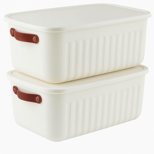 2'Li Kapaklı Saklama Kutusu Seti -10 Litre – Turuncu -Taşınabilir Kulplu, Dolap İçi Düzenleyici, Çok Amaçlı Organizer Kutu, Oyuncak & Kıyafet Kutusu