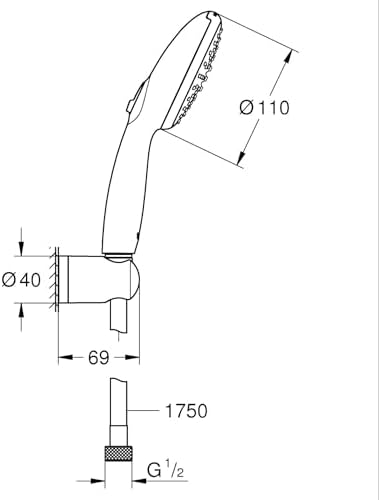 Alternative view of Start 110 El Duşu Seti, 110mm Yuvarlak 2 Akışlı (Yağmur&Jet) El Duşu, Duş Başlığı Tutucu, 1750mm Duş Hortumu, Duş Başlığı Seti, Krom, 27950001