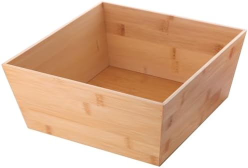 Doğal Bambu Çok Amaçlı Saklama Kutusu - 28x28x12 cm Banyo, Mutfak ve Dolap İçi Organizer Düzenleyici Kare Kutu