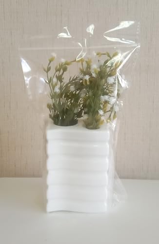 VAZO DAHİL,VAZO DAHİL,VAZODA ÇİÇEK,BEYAZ YAPAY ÇİÇEK,VAZO DEKORATİF KARE ÇİZGİLİ 8X6X16CM - Görsel 3