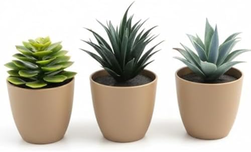 Üçlü Mini Yapay Sukulent Seti – 8 cm Saksı, Dekoratif Küçük Bitki Seti, Gerçekçi Görünüm, Salon Ofis Ev Masa Üstü Süs Bitkisi, Bakım Gerektirmez, Modern Dekor
