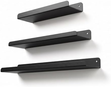 Alternative view of 3’lü Metal Duvar Rafı Yapışkanlı Raf Seti Banyo Rafı Mutfak Rafı Dekoratif Duvar Rafı Siyah Minimal Raf Organizer Seti 30-35-40 cm