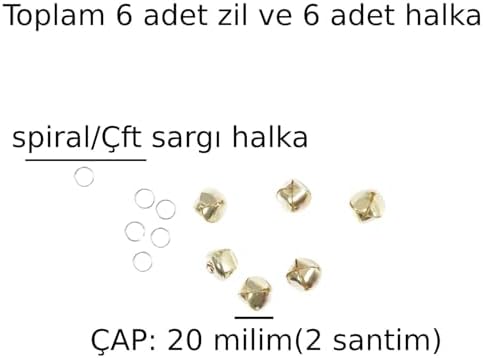 Yılbaşı Ağaç Süs Hobi Zilli Çok Amaçlı Etkinlik Doğum Günü Zil Dekoratif Kedi Köpek Büyük Zili 6 Adet Zil Çap 2 Santim