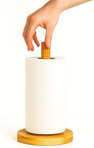Bambu Kağıt Havluluk Doğal Ahşap Mutfak Tezgahı İçin Dikey Kağıt Havlu Standı Modern Şık Tasarım Dayanıklı Kolay Temizlenir Kaymaz Tabanlı Pratik Kağıt Havlu Tutucu Organizer (Yuvarlak) - Görsel 3