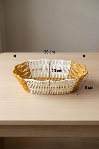 Alternative view of Oval Çift Renkli Plastik Rattan Sepet, Ekmek ve Meyve Sepeti, Hasır Görünümlü, Yıkanabilir, Mutfak ve Banyo Düzenleyici, 28x20x8 cm, 3 Parça