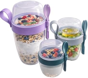 Alternative view of Beylini 3 lü Set Taşınabilir Kaşık+Çatal Kapaklı Yoğurt Müsli Granola Yemek Diyet Saklama Kabı Take and Go Bardak Kahvaltı Salata Hazırla Çık