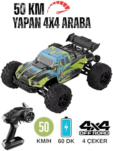 /Oyuncak 2.4 GhZ Uzaktan Kumandalı 50 Km Hız Yapan Araba, Full Fonksiyon, 4X4 Offroad Arazi Aracı 1300 MaH Şarjlı Pilli Yüksek Teker Araç - Görsel 3