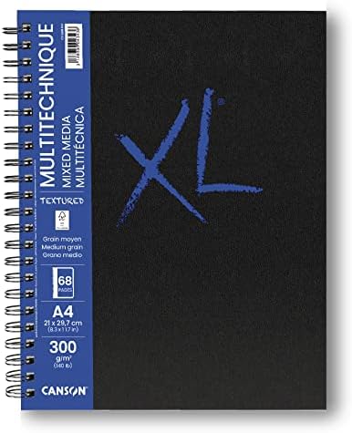 XL kağıt, dokulu, karışık medya, 300 g/m², A4, orta tanecikli, spiral blok, uzun sayfa, 34 beyaz yaprak, profesyonel sanatçılar ve öğrenciler için ideal
