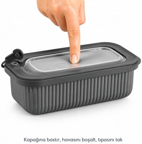 Alternative view of Vakumlu Silikon Kapaklı Plastik Saklama Kabı Seti, 3.5 Litre, Mikrodalga ve Derin Dondurucu İçin, Gıda Depolama Kutusu, Mutfak Düzenleyici Organizer (600/1100/1800 ml) (Antrasit, Dikdörtgen)