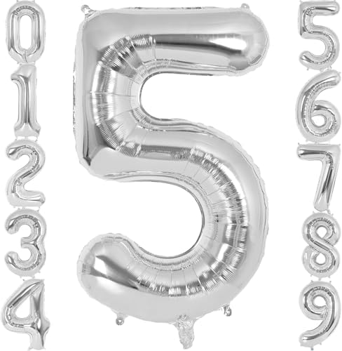 xesha 5 Rakamı Doğum Günü Balonu Yaş Günü Gümüş Renk Uçan Balon 102 cm Doğum Günü ve Parti Dekorasyonu Büyük Boy Folyo Helyum Uçan Balon Yaş 5 Sayısı