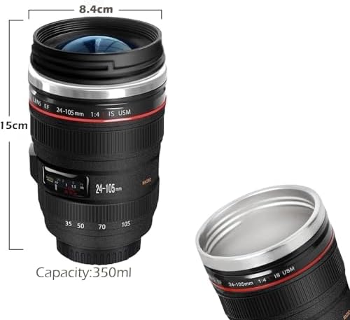 Senon Objektif Kupa Lens Kupa Kahve Ve Çay İçin Termos Kupa Fotoğraf Tutkunları İçin Dekoratif Hediyelik 350 ml (Cam Kapak) - Görsel 3