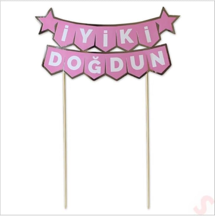İyi Ki Doğdun Pasta Üstü Banner, Pembe ve Altın Renk, 18x7 cm - Görsel 3