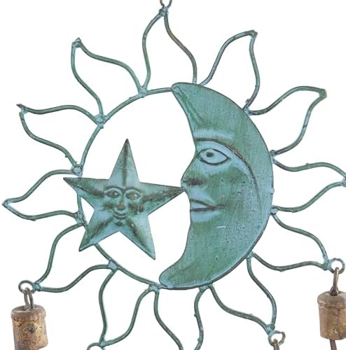 Alternative view of Deco 79 Metal Güneş ve Ay Çanı Çanlı, 33 cm x 28 cm x 2,5 cm, Turkuaz
