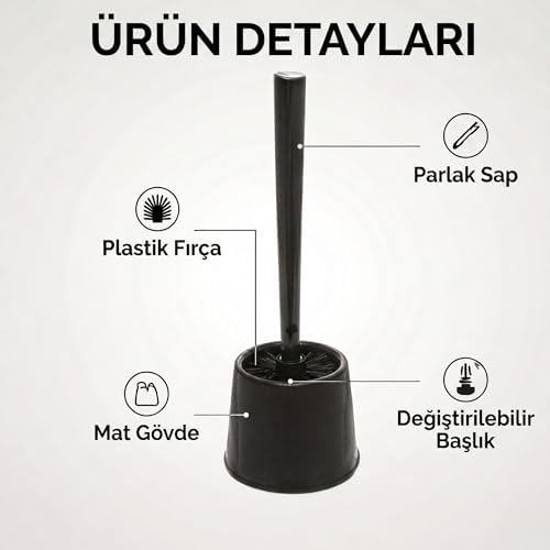 Alternative view of Plastik Tuvalet Fırçası, Mat Hazneli, Değiştirilebilir Başlıklı, Siyah Fırçalı, WC Fırçası (1, Siyah)